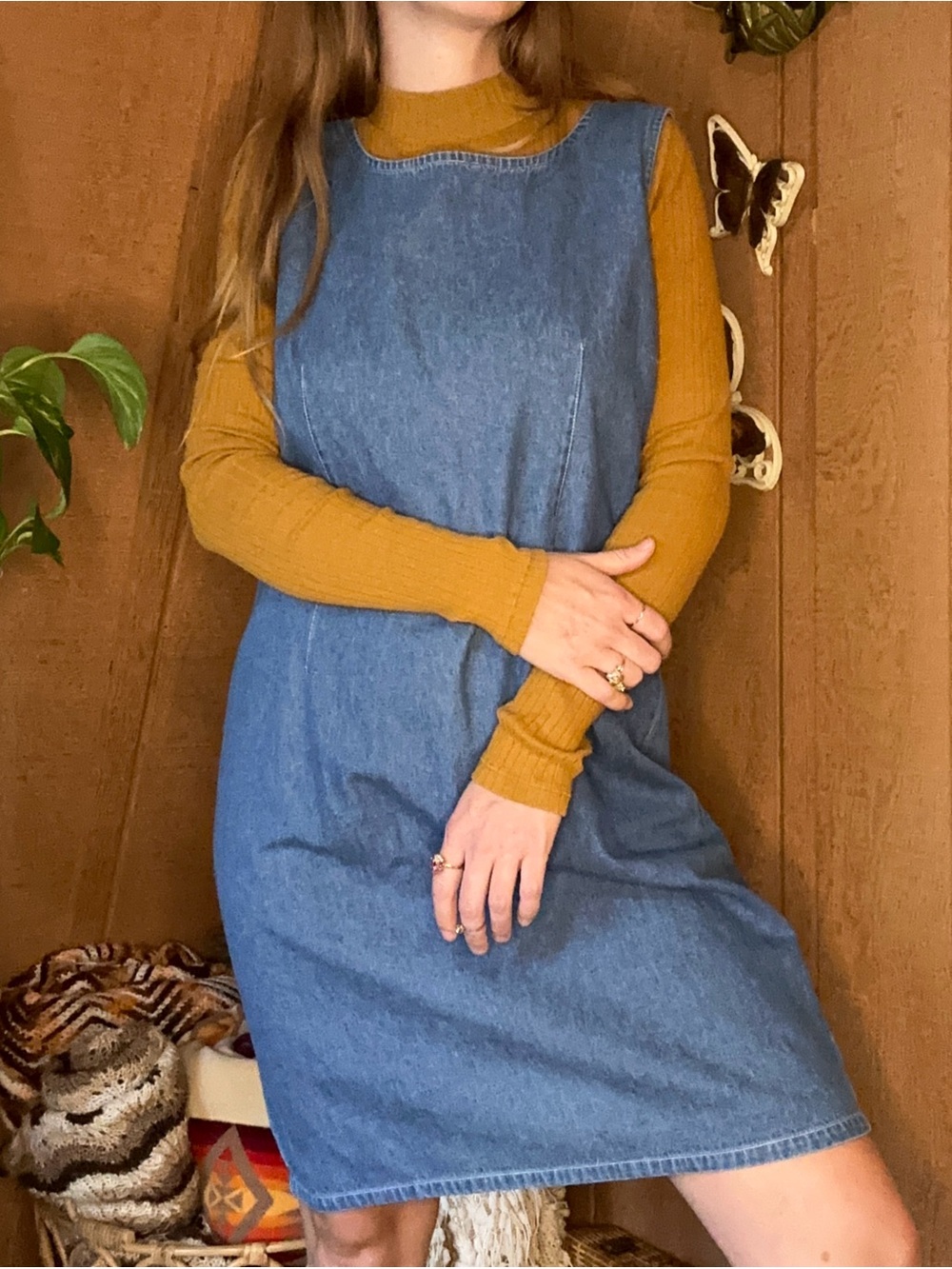 Vintage 1980s Sleeveless Midi Denim Dress | M/L - Picture 2 of 5